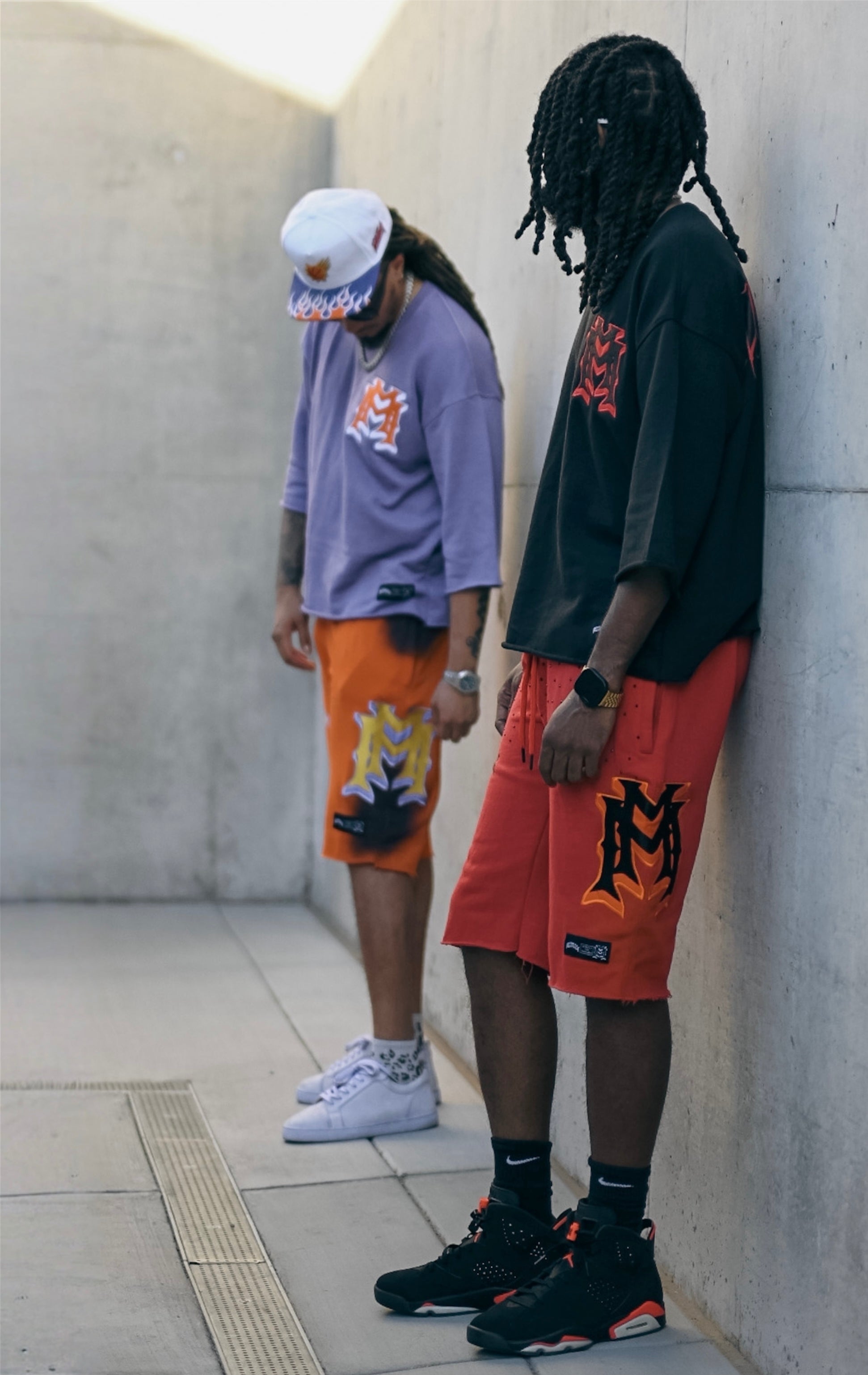 Red/Black Double M Embroidered Shorts