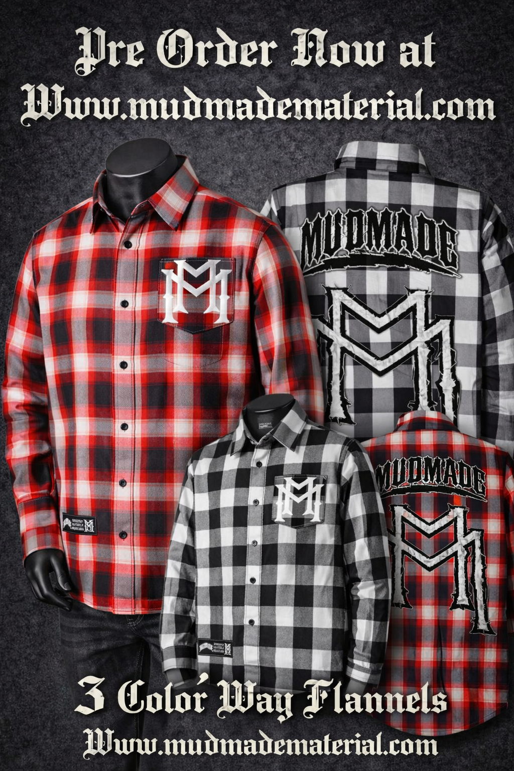 Distressed Double M Flannel Black/White