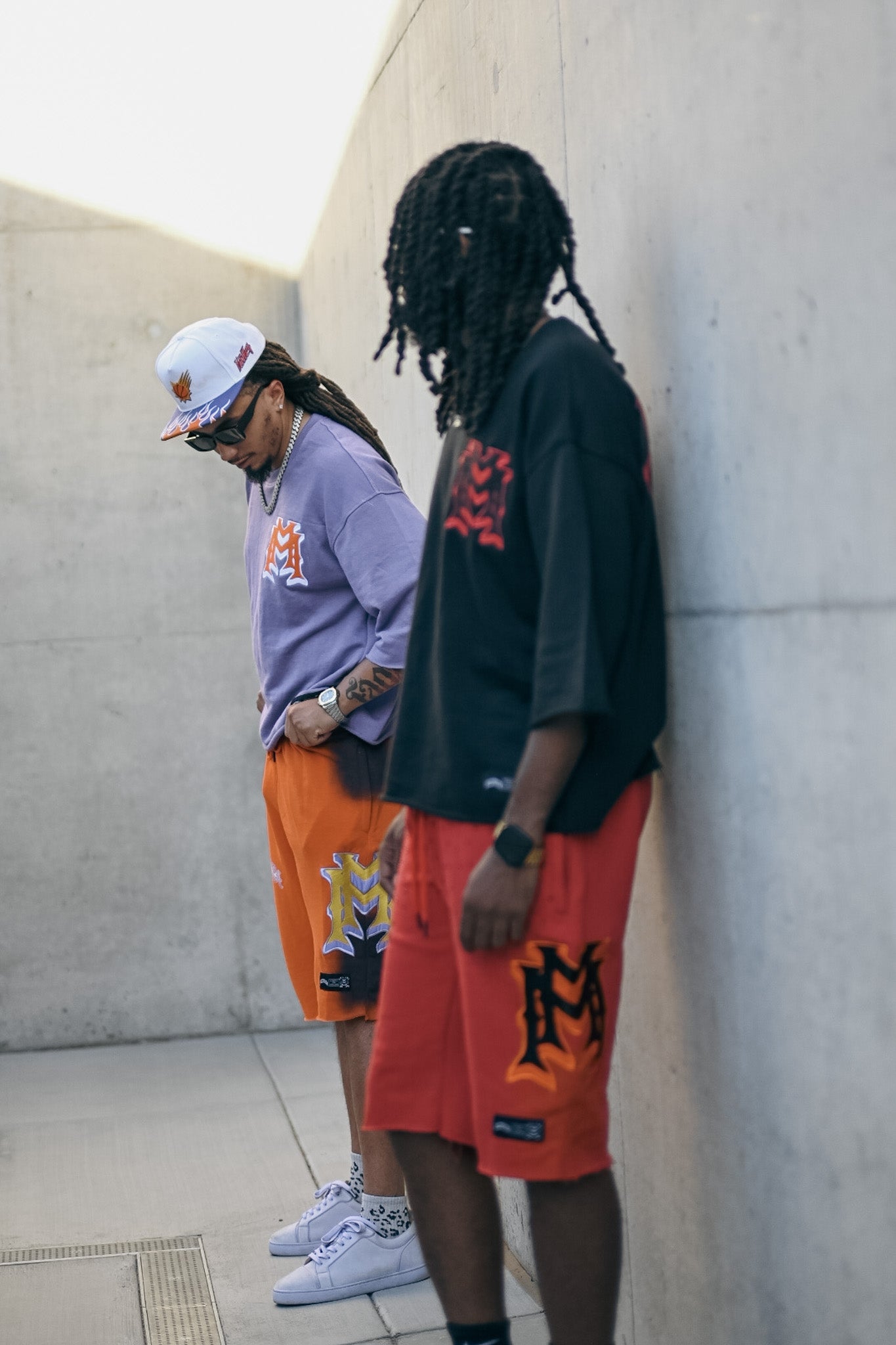 Orange Double M Embroidered Shorts