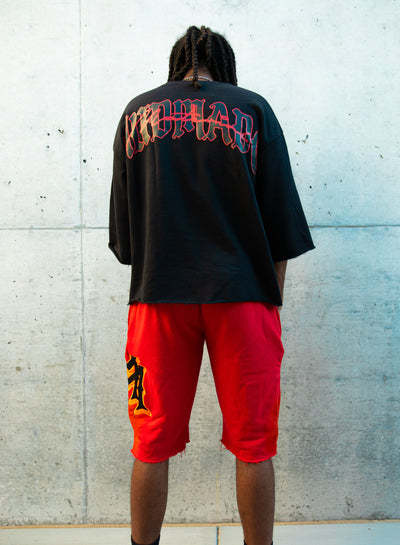 Red/black rhinestone/embroidered double M shorts