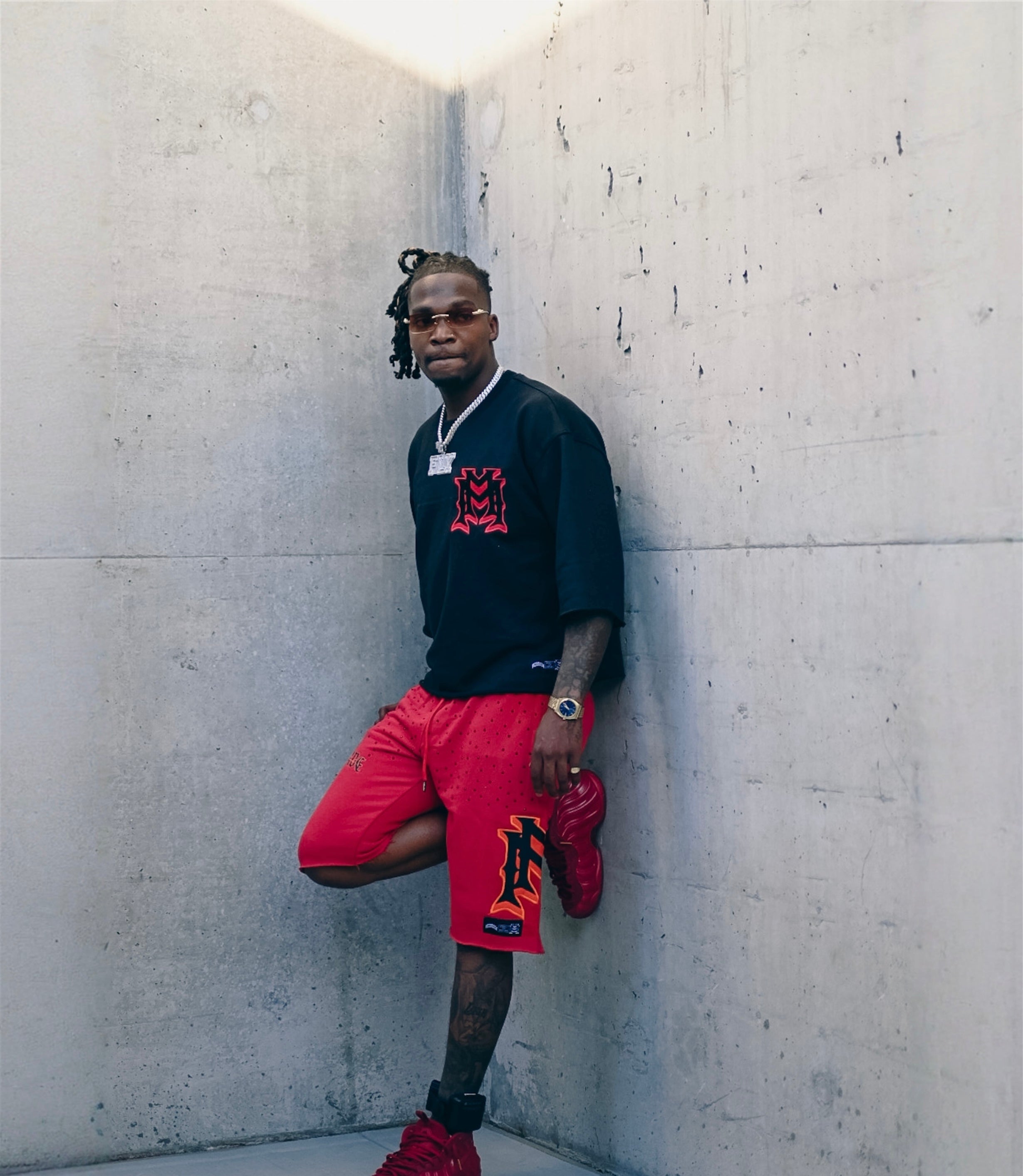 Red/Black Double M Embroidered Shorts