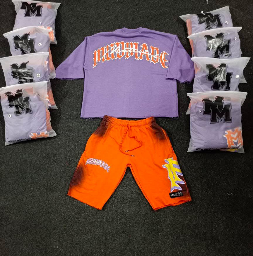 Orange Double M Embroidered Shorts