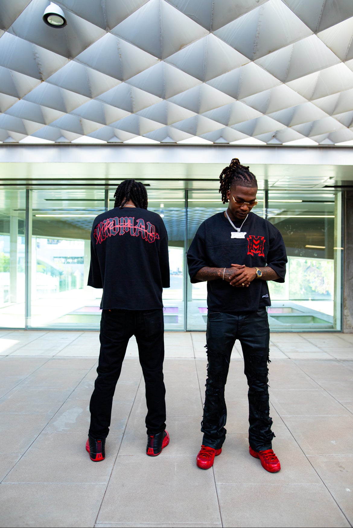 Embroidered Black/Red Double M Drop Shoulder Tee’s