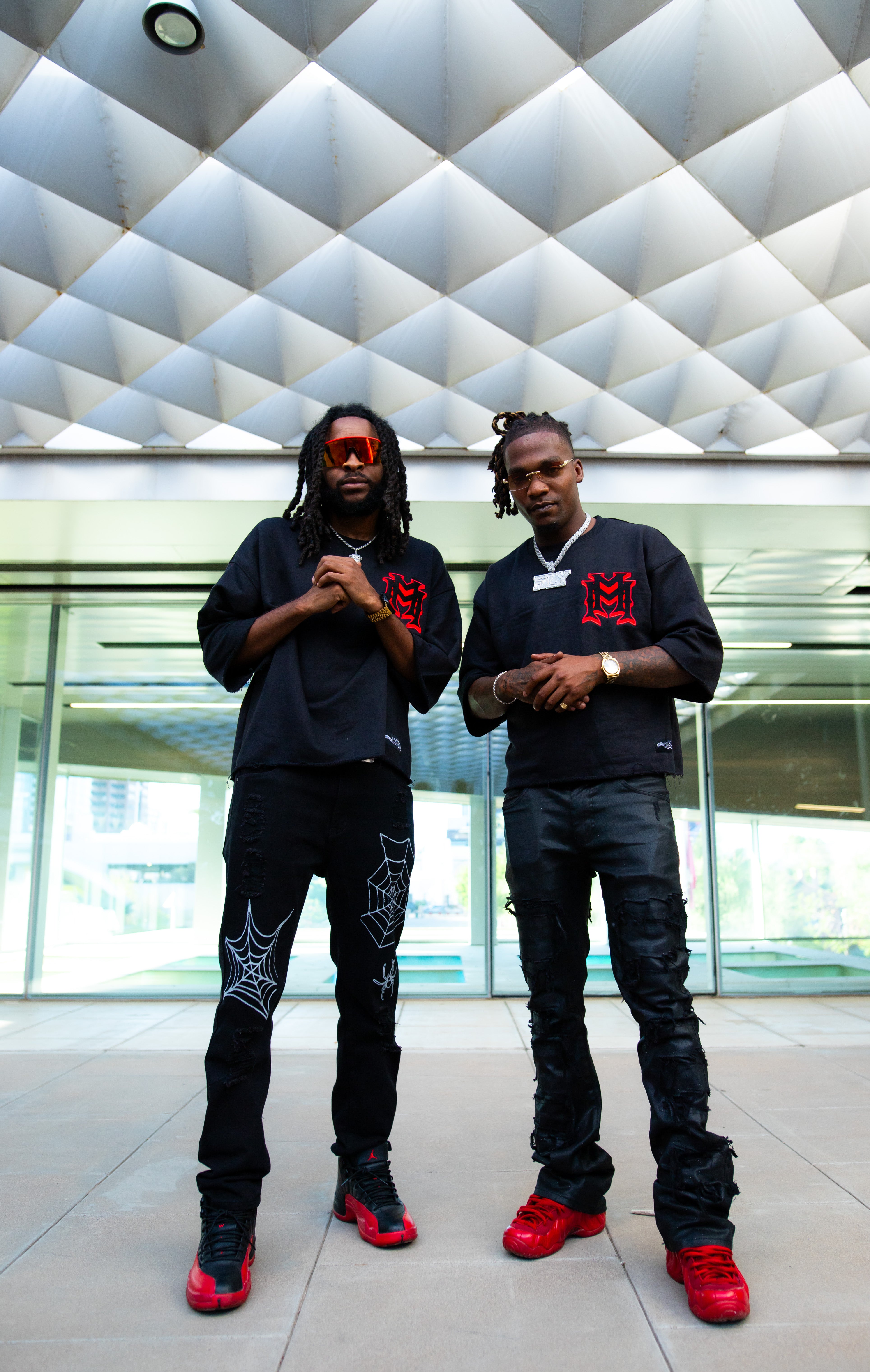Embroidered Black/Red Double M Drop Shoulder Tee’s