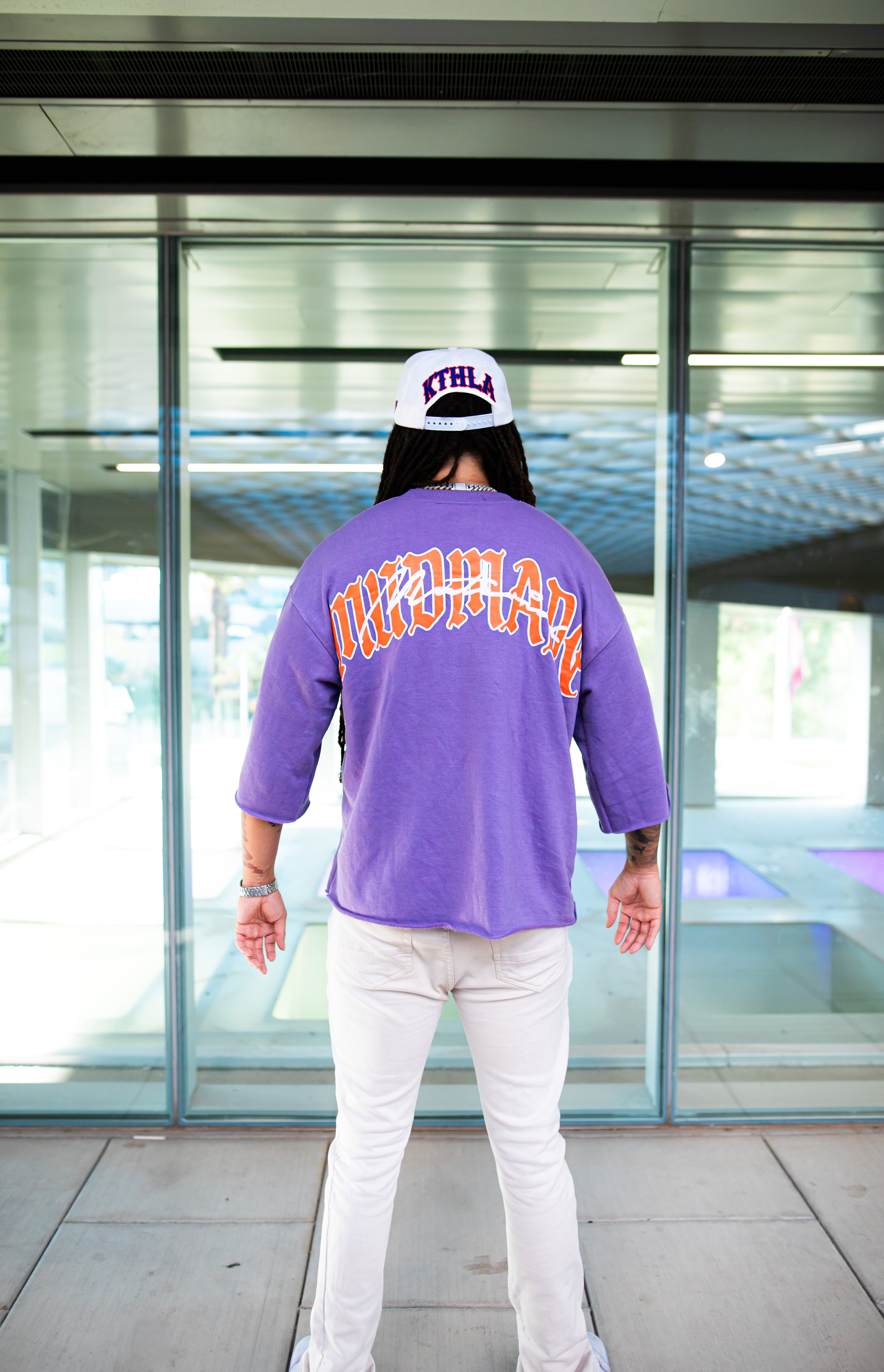 Embroidered Double M Lavender/Orange Drop Shoulder Tee