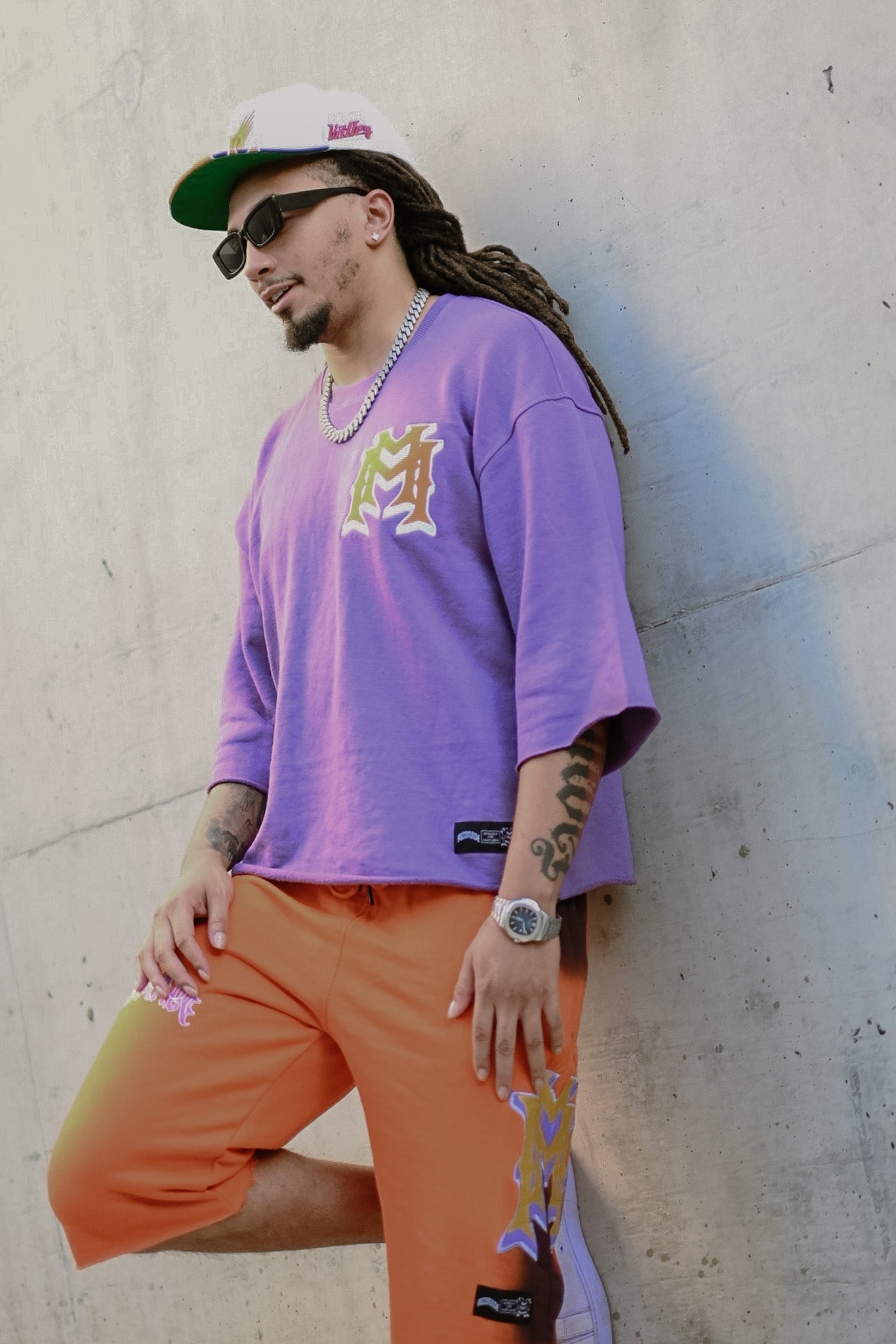 Red/black rhinestone/embroidered double M shorts