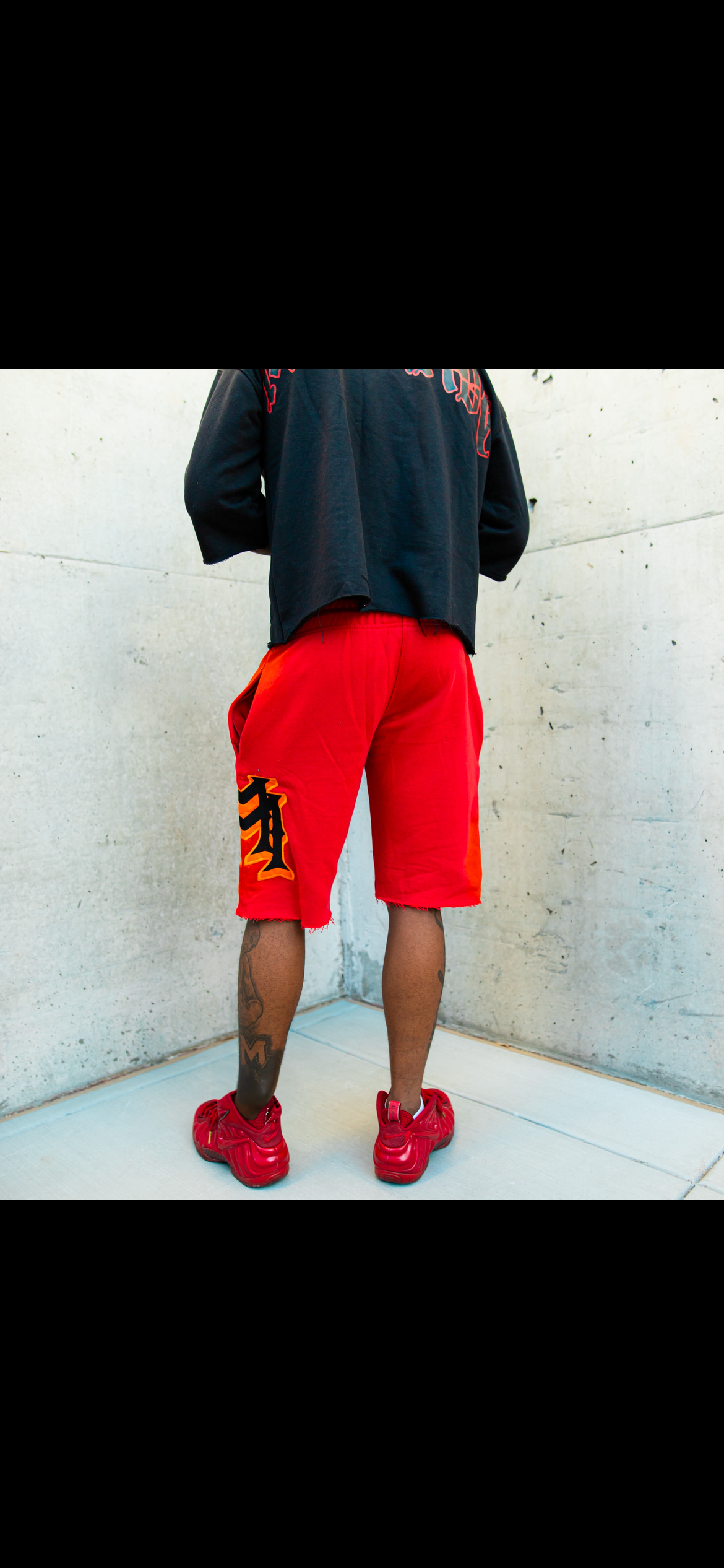 Red/Black Double M Embroidered Shorts