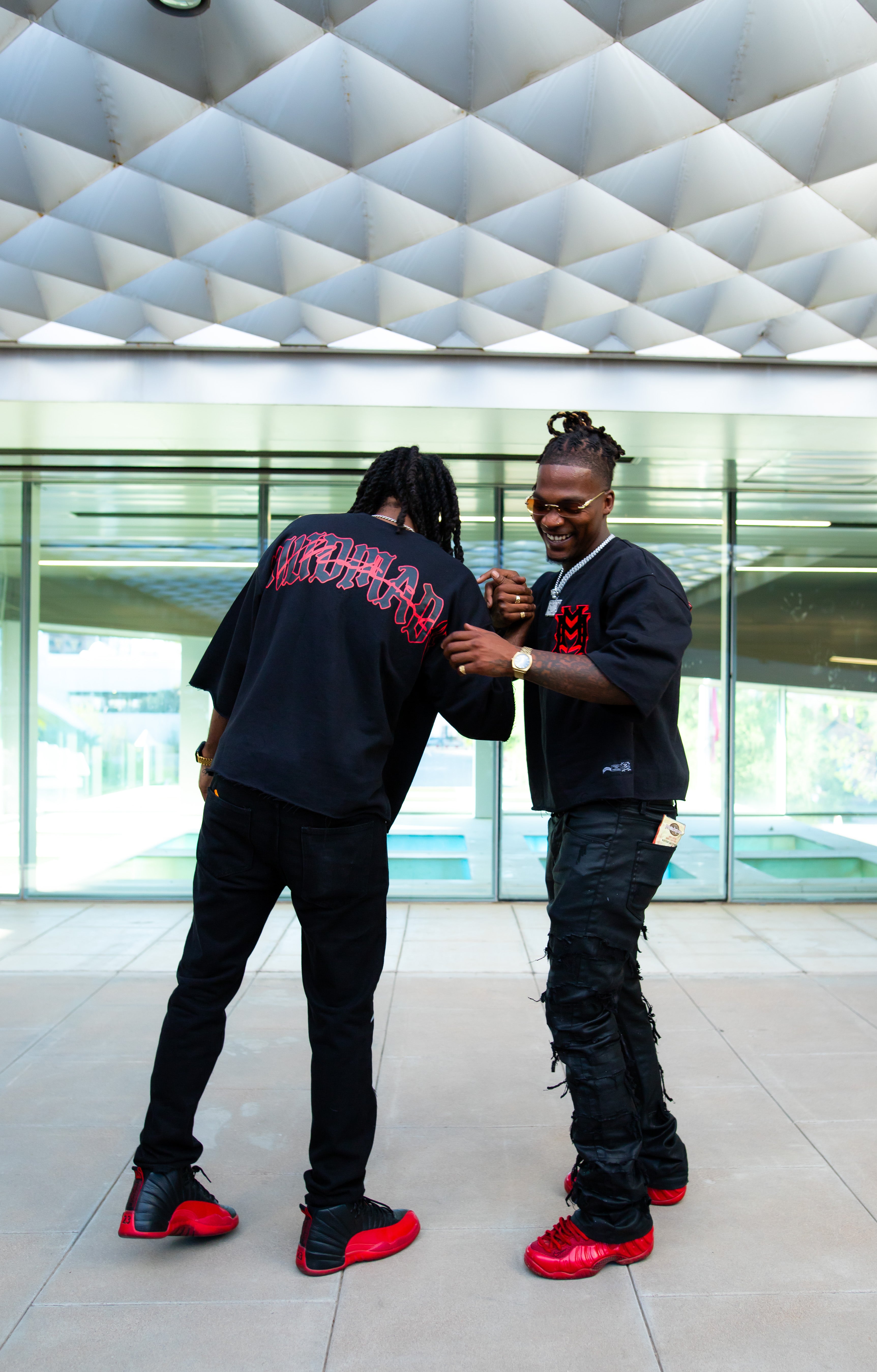 Embroidered Black/Red Double M Drop Shoulder Tee’s