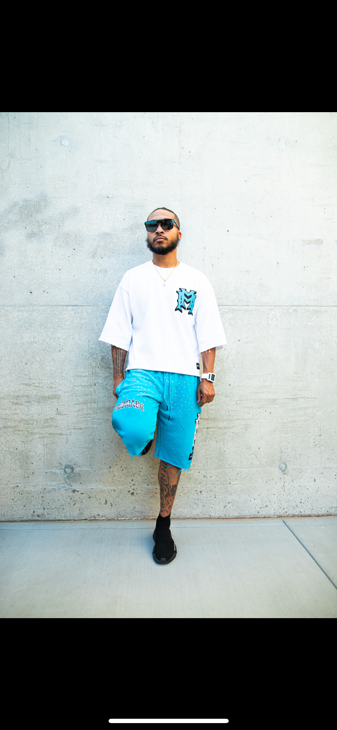 Embroidered Double M Rhinestone Shorts