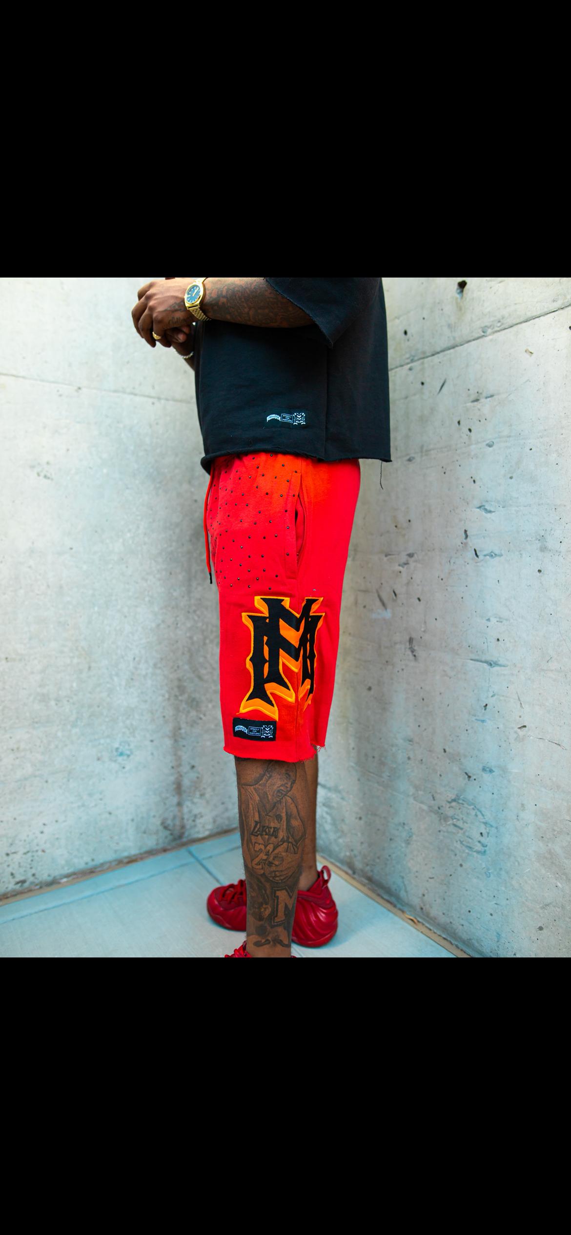 Red/Black Double M Embroidered Shorts