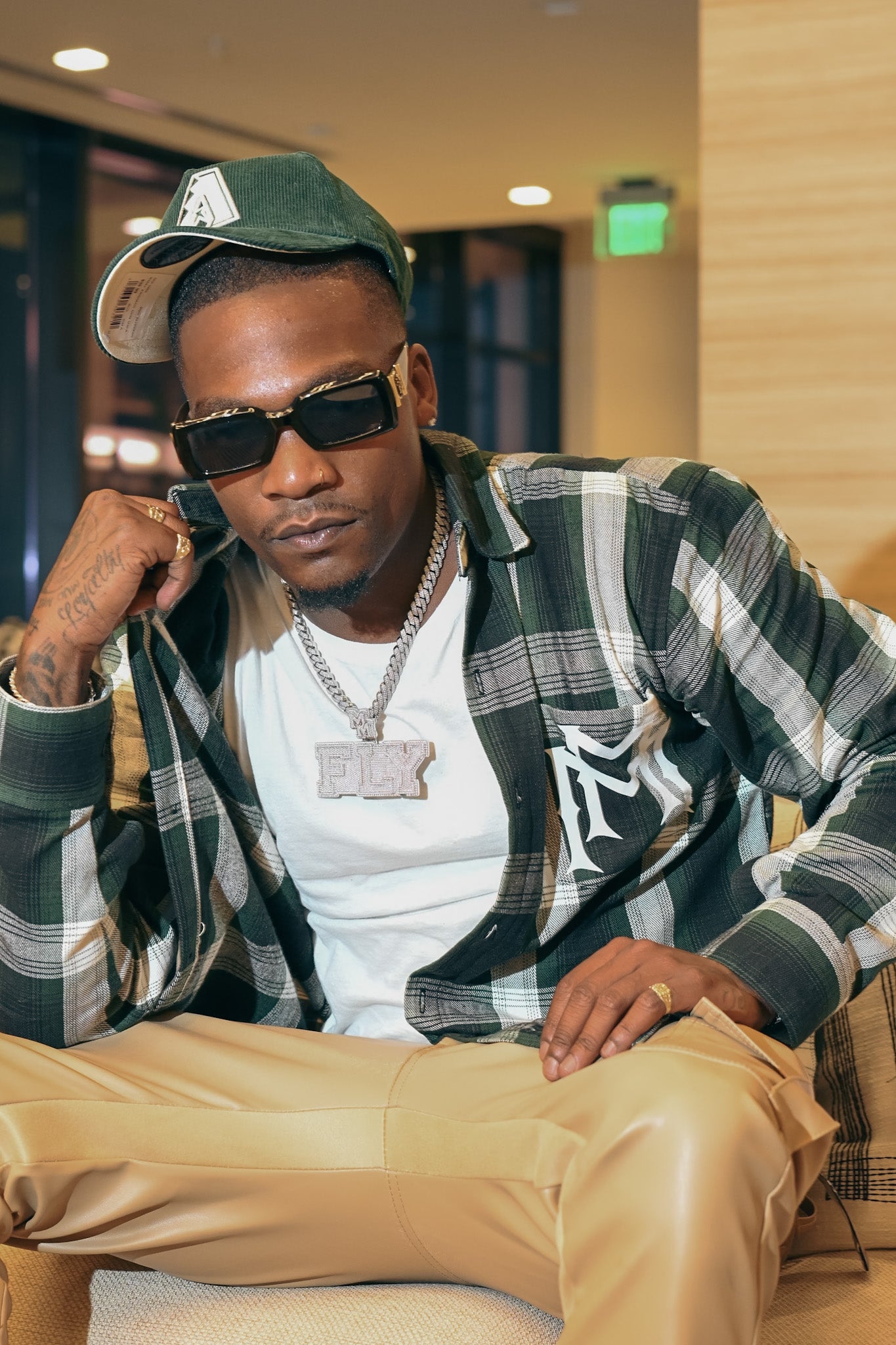 Distressed Double M Flannel Green/Black/White