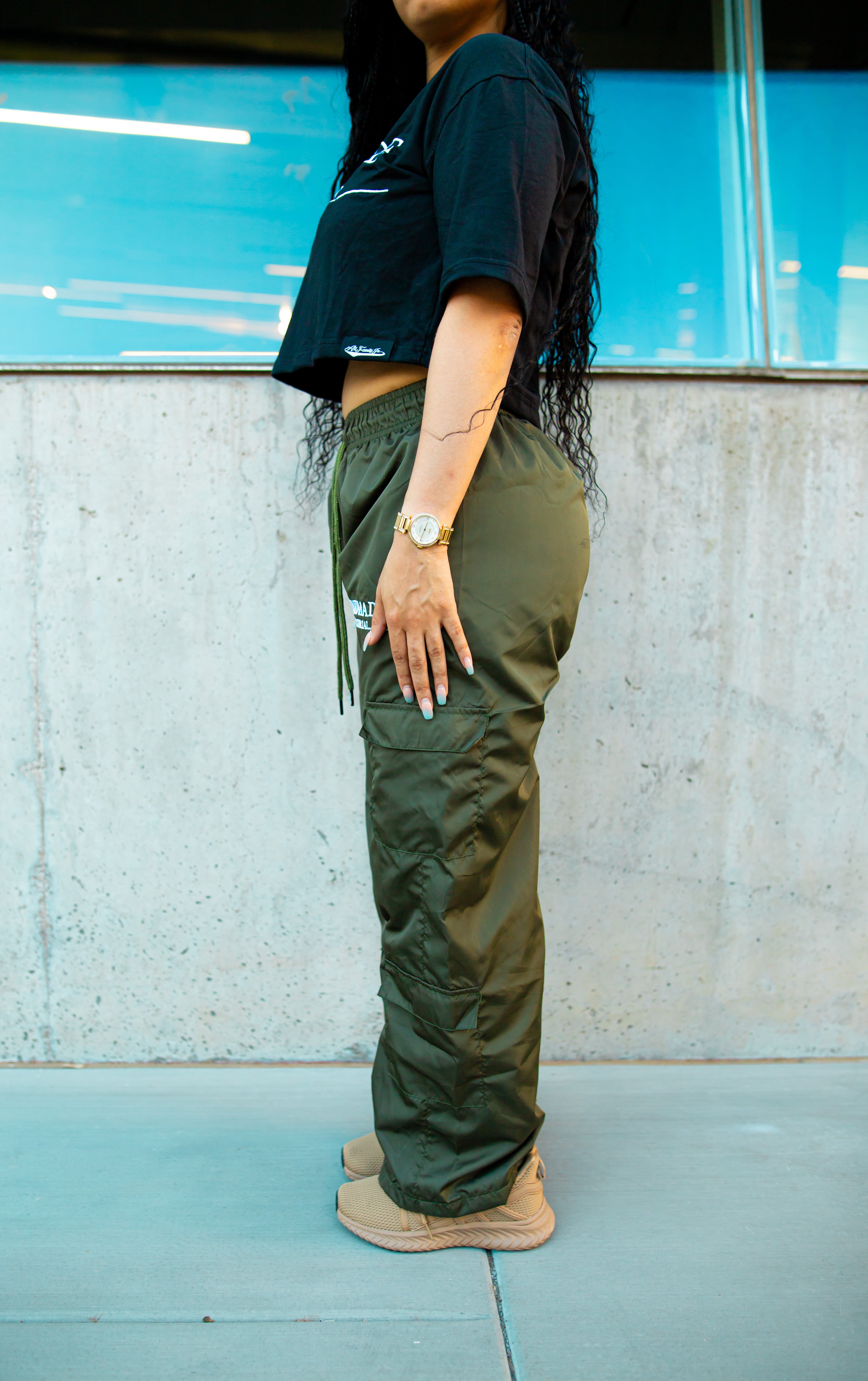 Olive Color Windbreaker cargo pants